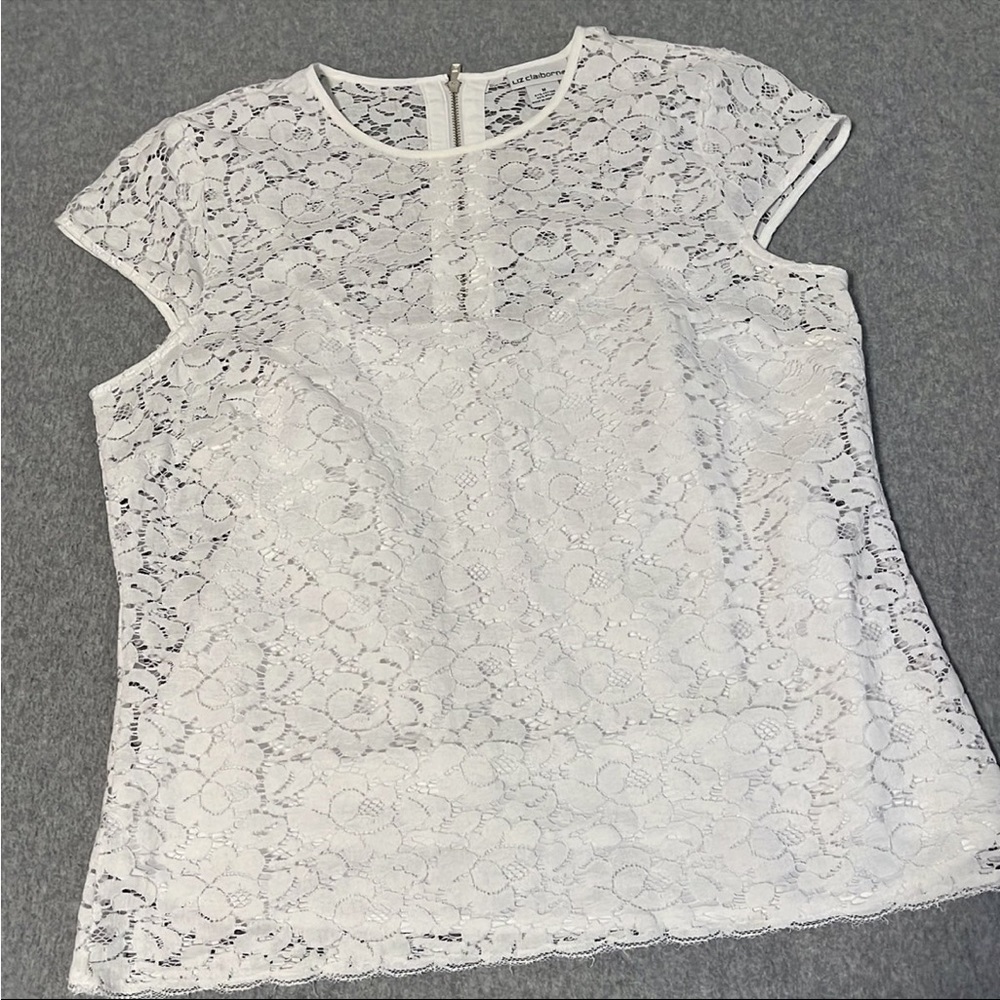 White Lace Top Shirt Womens Small Cap Sleeve Coquette
